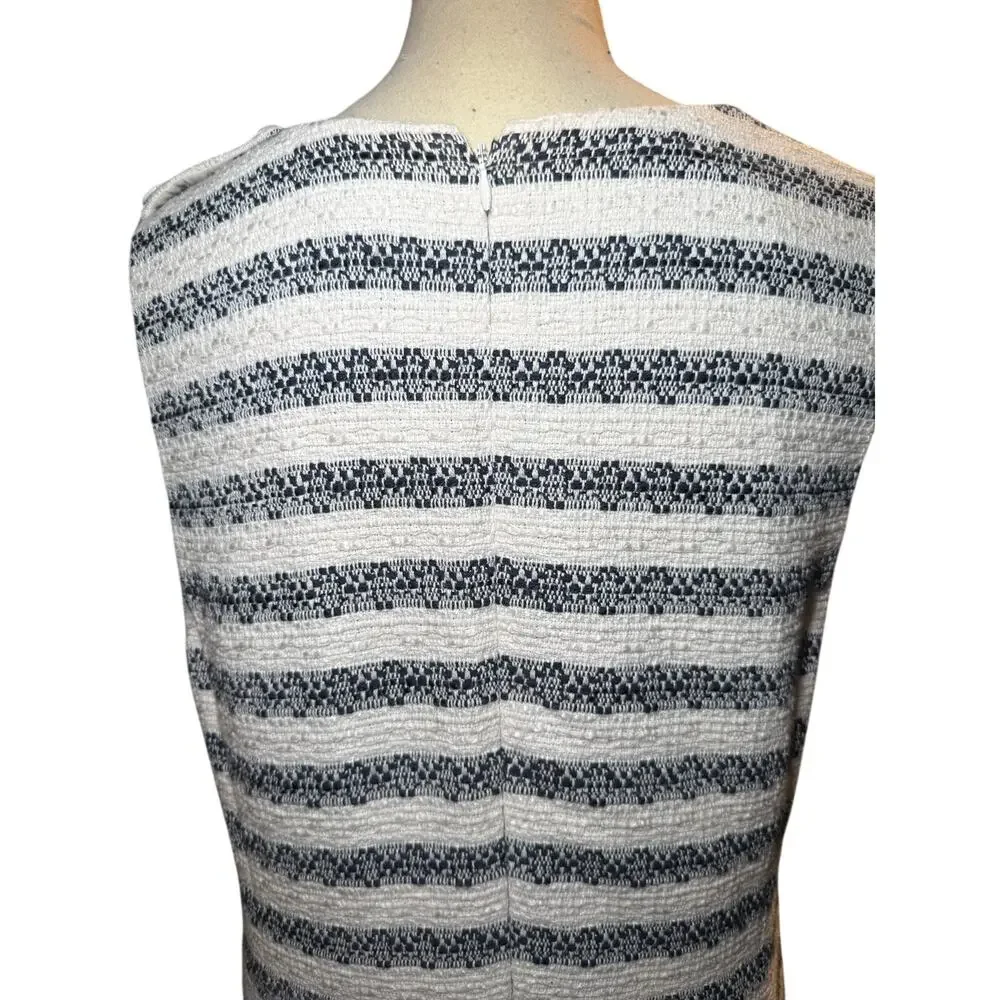 J.Crew Textured Navy Stripe Shift Dress, Crest Button Nautical Boucle, Size 12